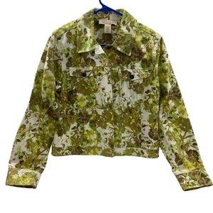 c.l.o.t.h.e.s  Fashion Jacket. Women Size Small Denim Fabric Floral Print.